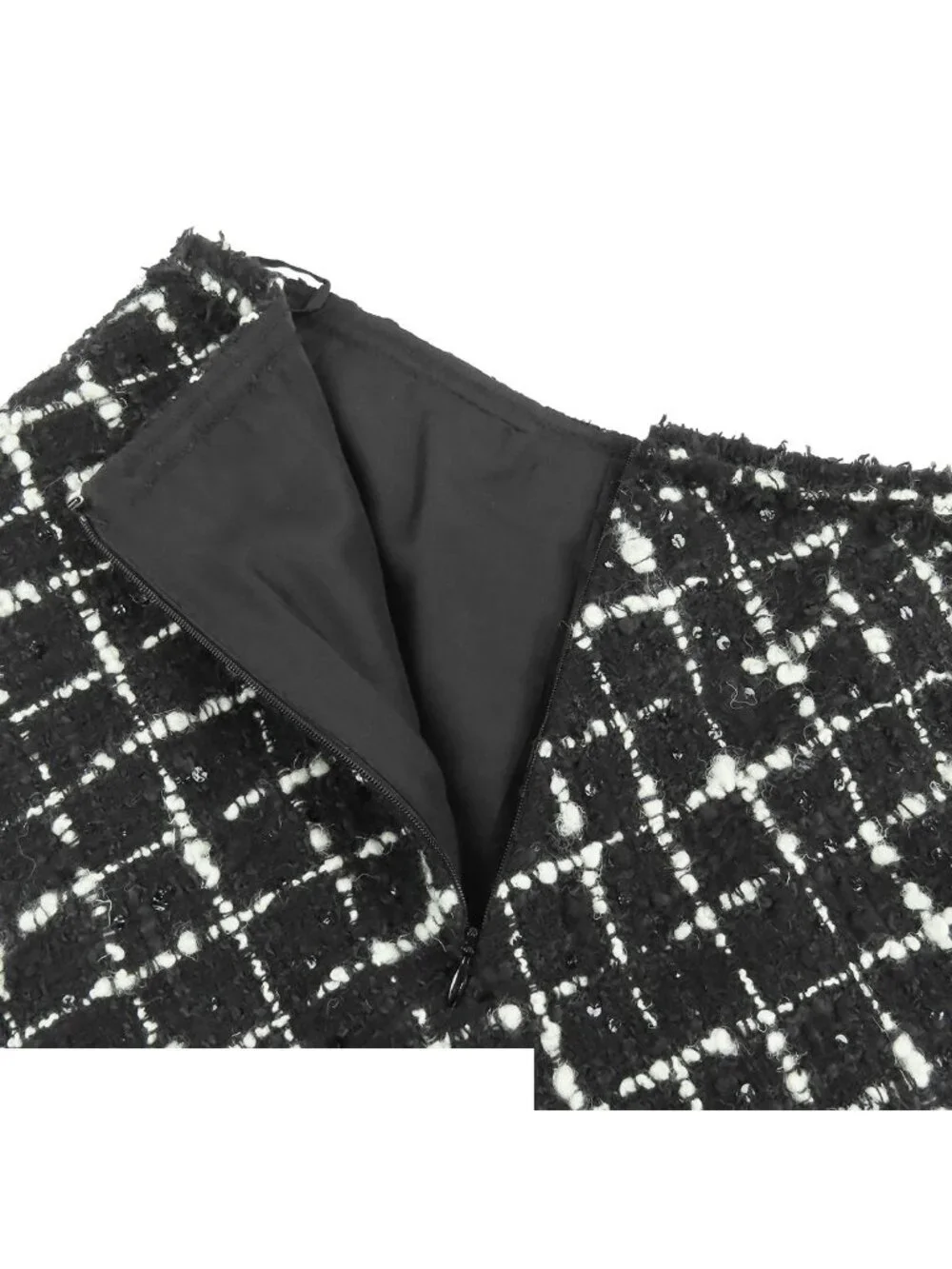 Chanel Skirt Black White Wool Cotton 03C Trapezoid 36